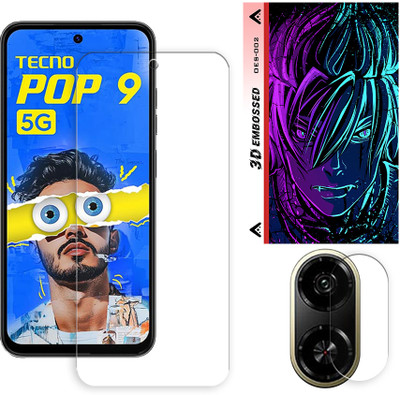 ARBAN Edge To Edge Tempered Glass for Tecno Pop 9 5G Tempered Glass Screen Protector | Anti-Scratch | Edge to Edge Full Coverage | 9H Hardness (1 FRONT SCREEN GUARD + 1 CAMERA LENS PROTECTOR + 1 FREE BACK EMBOSSED SKIN002)(Pack of 1)