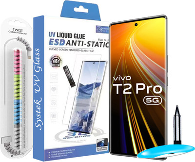 Systek Edge To Edge Tempered Glass for Vivo T2 Pro 5G, Vivo T2 Pro, Vivo V27 5G, Vivo V27 Pro 5G, with Cable Protector(Pack of 2)
