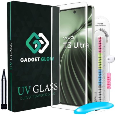 Gadget Glow Edge To Edge Tempered Glass for Vivo T3 Ultra 5G, Vivo T3 Ultra, T3 Ultra, UV Glue Tempered Glass with Cable Protector(Pack of 1)