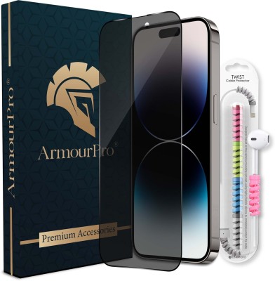 ArmourPro Edge To Edge Tempered Glass for iPhone 14 Pro Max, iPhone 15 Plus, 1 Privacy Anti Spy Protection Glass with 1 Cable Protector(Pack of 2)