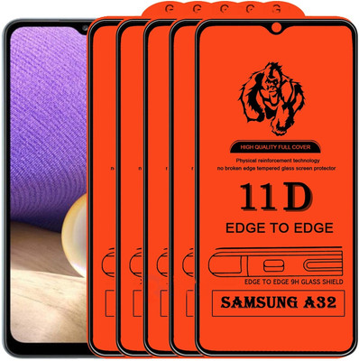 1DOLLAR Edge To Edge Tempered Glass for Samsung Galaxy A32([ Full Adhesive Glass, With Installation Kit ]-Pack of 5)(Pack of 5)