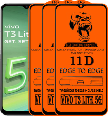 TWIGLO Edge To Edge Tempered Glass for VIVO T3 LITE 5G(Pack of 3)
