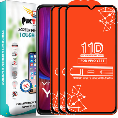 PikTrue Edge To Edge Tempered Glass for Vivo Y33T(Pack of 3)