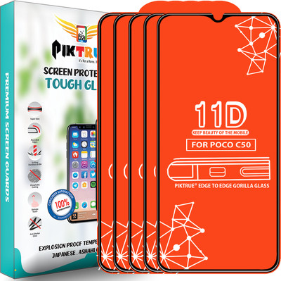 PikTrue Edge To Edge Tempered Glass for Poco C50(Pack of 5)