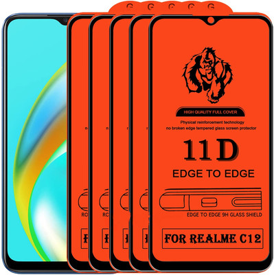 NaturalBuy Edge To Edge Tempered Glass for Realme C12([ 11D Tempered Glass, Full Adhesive Glass, With Installation Kit ]-Pack of 5)(Pack of 5)