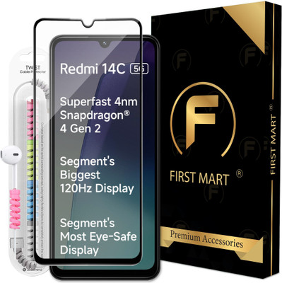 FIRST MART Edge To Edge Tempered Glass for Redmi 14C 5G, Redmi 14C, Redmi 14C / Redmi A4 / Poco C75, OG Tempered Glass with Cable Protector(Pack of 1)