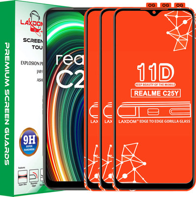 Laxdom Edge To Edge Tempered Glass for REALME C25Y(Pack of 3)