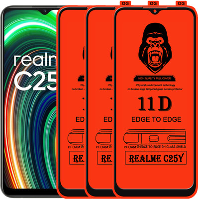 Laxdom Edge To Edge Tempered Glass for REALME C25Y(Pack of 3)