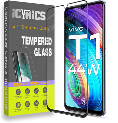 ICYNICS Edge To Edge Tempered Glass for Vivo T1 44W, Anti-Fingerprint, Waterproof, Oil-resistant, Bubble-Free, Anti-Static, Scratch Resistant Full Coverage with Wooden box to ensure safety(Pack of 1)