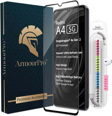 ArmourPro Edge To Edge Tempered Glass for Redmi A4 5G, Poco C75 5G / Mi Redmi A4 5G, OG Tempered Glass with Cable Protector(Pack of 1)