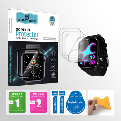 SOMTONE Edge To Edge Tempered Glass for Fastrack Reflex Beat+ 1.69 inch Smartwatch 4 PROTECTOR + 4 WIPES + 4 DUST REMOVAL STICKER + 1 WIPER(Pack of 4)