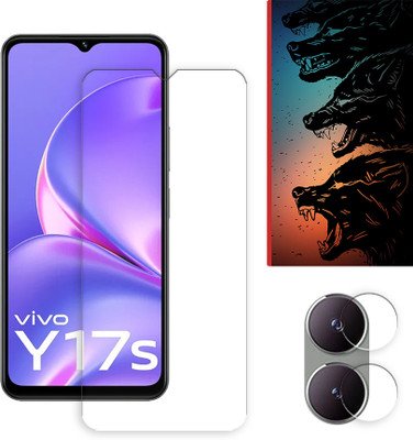 SOMTONE Edge To Edge Tempered Glass for vivo Y17s 4G Tempered Glass Screen Protector | Anti-Scratch | Edge to Edge Full Coverage | 9H Hardness ( 1 FRONT SCREEN GUARD + 1 CAMERA LENS PROTECTOR + 1 FREE BACK EMBOSSED SKIN061 )(Pack of 1)
