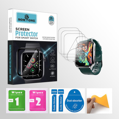 SOMTONE Edge To Edge Tempered Glass for Fire-Boltt Tornado Bluetooth Calling Smartwatch 4 PROTECTOR + 4 WIPES + 4 DUST REMOVAL STICKER + 1 WIPER(Pack of 4)