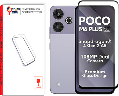 YOUTH MOBI Edge To Edge Tempered Glass for POCO M6 Plus 5G, Poco M6 Plus 5G (Black)(Pack of 1)