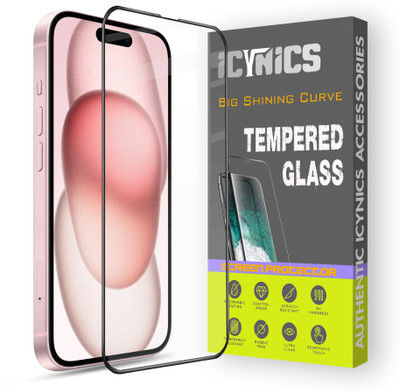 ICYNICS Edge To Edge Tempered Glass for Apple iPhone 15, Anti-Fingerprint, Waterproof, Oil-resistant, Bubble-Free, Anti-Static with Full Screen Coverage & Easy Installation(Pack of 1)