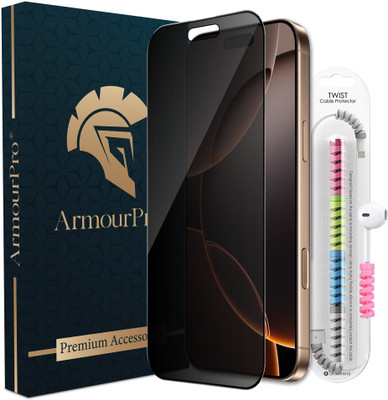 ArmourPro Edge To Edge Tempered Glass for iPhone 16 Pro Max, Apple iPhone 16 Pro Max, Privacy Anti Spy Protection Glass with Cable Protector(Pack of 1)