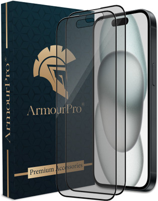 ArmourPro Edge To Edge Tempered Glass for iPhone 15, Apple iPhone 15, iPhone 14 Pro, Matte Finish Black Border Glass(Pack of 2)