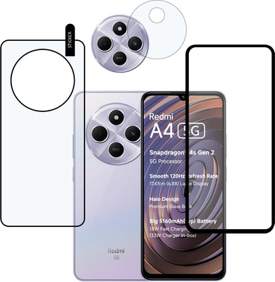 MOBKAVACH Edge To Edge Tempered Glass for REDMI A4 5G WITH BACK SCREEN GUARD AND CAMERA LENS PROTECTOR(Pack of 3)