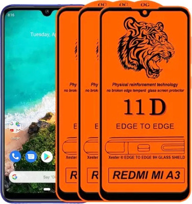 HIE POWER Edge To Edge Tempered Glass for Xiaomi Mi A3 -11D - Military Grade Premium Tempered Glass Super Tough Screen Protector Guard with Easy Installation Kit-11D(Pack of 3)