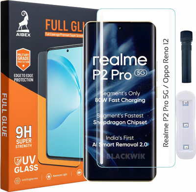 AIBEX Edge To Edge Tempered Glass for Realme P2 Pro 5G / Oppo Reno 12 | UV Curved Full Screen Edge-to-Edge Protection | UV Glue & UV Light Included | 9H Hardness | Anti-Bubble | Scratch Resistant | HD Clarity(Pack of 1)