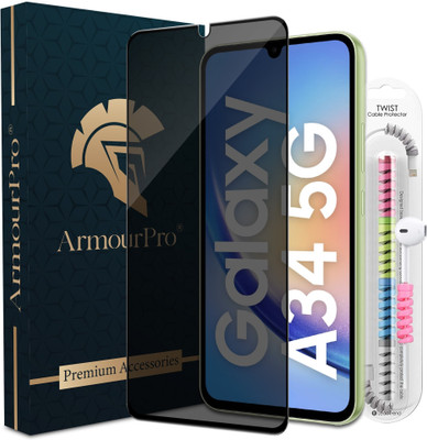 ArmourPro Edge To Edge Tempered Glass for Samsung Galaxy A34 5G, Samsung F34 5G, Samsung M34 5G, Privacy Anti Spy Protection Glass with Cable Protector(Pack of 1)