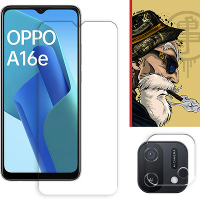 SOMTONE Edge To Edge Tempered Glass for Oppo A16e 4G Tempered Glass Screen Protector | Anti-Scratch | Edge to Edge Full Coverage | 9H Hardness ( 1 FRONT SCREEN GUARD + 1 CAMERA LENS PROTECTOR + 1 FREE BACK EMBOSSED SKIN001 )(Pack of 1)