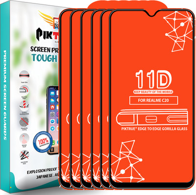 PikTrue Edge To Edge Tempered Glass for Realme C20(Pack of 6)