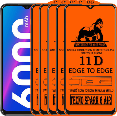 TWIGLO Edge To Edge Tempered Glass for TECNO SPARK 6 AIR(Pack of 5)