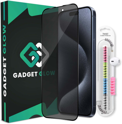 Gadget Glow Edge To Edge Tempered Glass for iPhone 15 Pro Max, iPhone 15 Plus, 1 Privacy Anti Spy Protection Glass with 1 Cable Protector(Pack of 2)