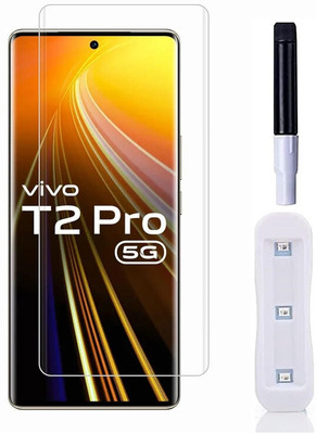 CaseTrendz Edge To Edge Tempered Glass for Vivo T2 Pro Fully Rounded Curved With UV Glue & Light(Pack of 1)