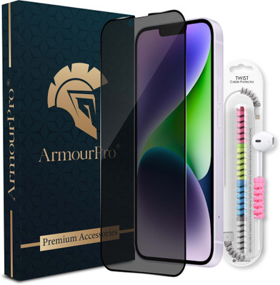 ArmourPro Edge To Edge Tempered Glass for iPhone 14 Plus, Apple iPhone 14 Plus, iPhone 13 Pro Max, Apple iPhone 13 Pro Max, Privacy Anti Spy Protection Glass with Cable Protector(Pack of 2)
