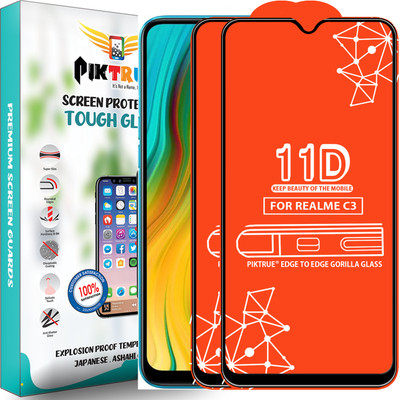 PikTrue Edge To Edge Tempered Glass for Realme C3(Pack of 2)