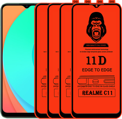 Laxdom Edge To Edge Tempered Glass for REALME C11(Pack of 4)