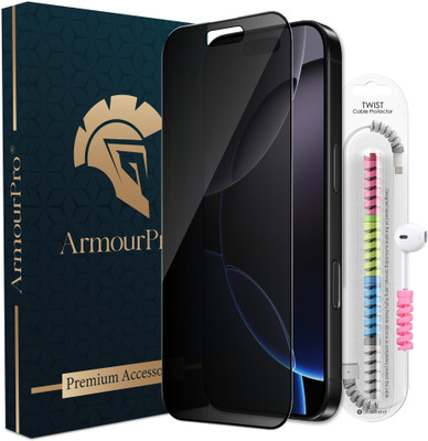 ArmourPro Edge To Edge Tempered Glass for iPhone 16 Pro, Apple iPhone 16 Pro, Privacy Anti Spy Protection Glass with Cable Protector(Pack of 1)