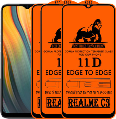 TWIGLO Edge To Edge Tempered Glass for REALME C3(Pack of 3)