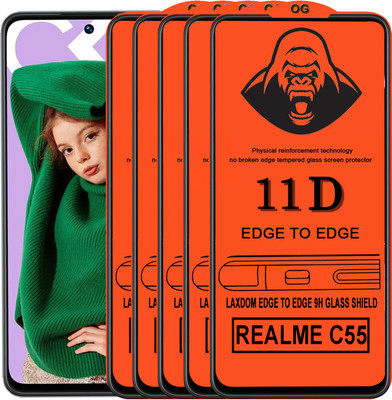 Laxdom Edge To Edge Tempered Glass for REALME C55(Pack of 5)
