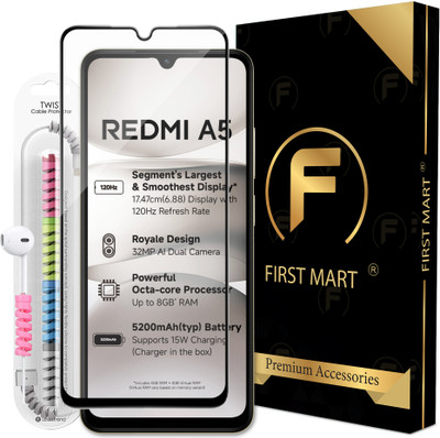 FIRST MART Edge To Edge Tempered Glass for Redmi A5, Poco C71, OG Tempered Glass with Cable Protector(Pack of 1)