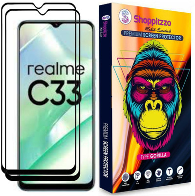 Shoppitzzo Edge To Edge Tempered Glass for realme C33**DuraGlass**Millitary Grade-Anti Explosion-Tempered Glass/Full Screen Coverage-Edge to Edge/9H Hardness/With Easy Installation Kit(Pack of 2)