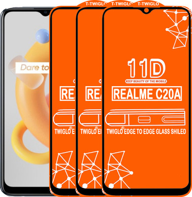 TWIGLO Edge To Edge Tempered Glass for REALME C20A(Pack of 3)