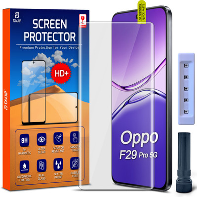 FAVJIP Edge To Edge Tempered Glass for Oppo F29 Pro 5G, Quad 3D Curved UV Liquid Glue Screen Guard Protector with Easy Installation Kit(Pack of 1)