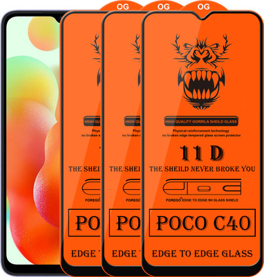 Forego Edge To Edge Tempered Glass for Poco C40(Pack of 3)