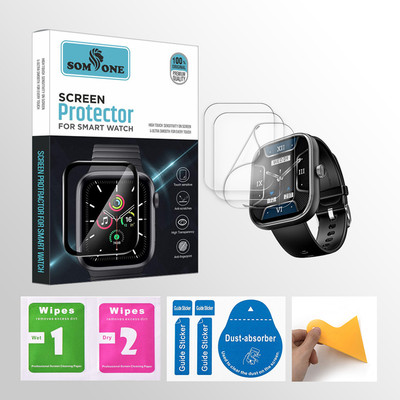 SOMTONE Edge To Edge Tempered Glass for boAt Wave Sigma 2.01 inch Smartwatch 3 PROTECTOR + 3 WIPES + 3 DUST REMOVAL STICKER + 1 WIPER(Pack of 3)