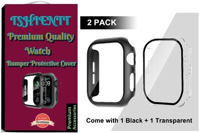 TSHIENTT Edge To Edge Tempered Glass for Compatible with Apple Watch Series 6/SE/Series 5/Series 4, 40mm, Hard PC Case Overall Protective Cover With Attached Tempered Glass- (1 Black + 1 Transparent) (Watch not included)(Pack of 2)