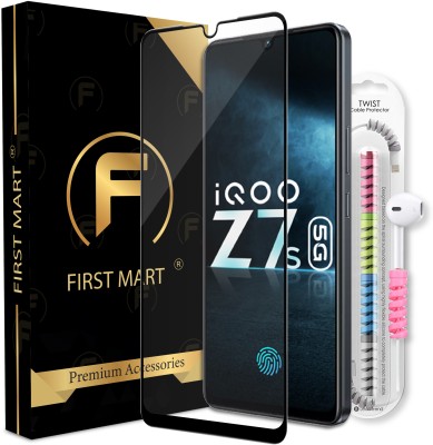 FIRST MART Edge To Edge Tempered Glass for iQOO Z7s 5G, Z7s 5G, iQOO Z7 5G, iQOO Z7, Vivo Y100 5G, Vivo Y100A, Vivo T2 5G, (6.38 Inch), OG Tempered Glass with Cable Protector(Pack of 1)