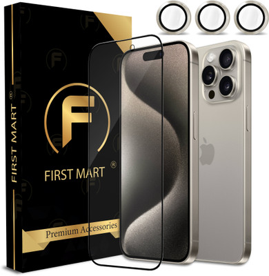 FIRST MART Edge To Edge Tempered Glass for iPhone 15 Pro, Apple iPhone 15 Pro, Edge to Edge Glass with Gold Camera Ring(Pack of 1)