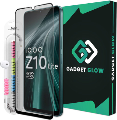 Gadget Glow Edge To Edge Tempered Glass for iQOO Z10 Lite 5G, IQOO Z10 Lite, Vivo T4 Lite 5G, Matte OG Tempered Glass with Cable Protector(Pack of 1)