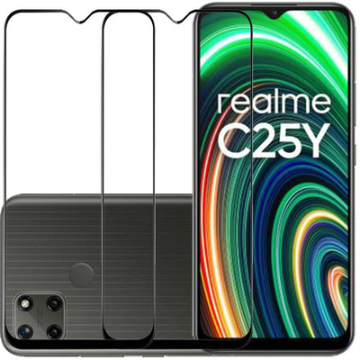NaturalBuy Edge To Edge Tempered Glass for Realme C25Y,C25,C25s -| / Tempered Glass | Screen Protector Full HD Quality Tempered Glass Anti-Scratch Edge to Edge Coverage with Easy Installation Kit (Black) |(Pack of 2)