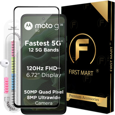 FIRST MART Edge To Edge Tempered Glass for Motorola G35 5G, Motorola G35, Moto G35 5G, Moto G35, OG Tempered Glass with Cable Protector(Pack of 1)