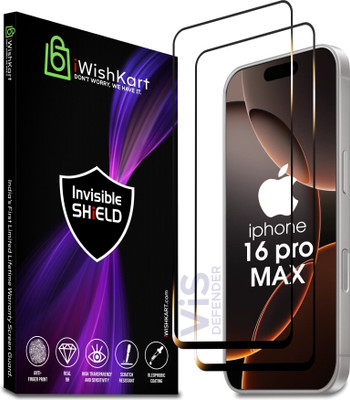 iWishKart Edge To Edge Tempered Glass for Apple iPhone 16 Pro Max, i phone 16pro max, Military grade Edge to Edge Premium gorilla glass with Self Installation Guide - Wet & Dry wipes, Dust Absorber [With Warranty](Pack of 2)