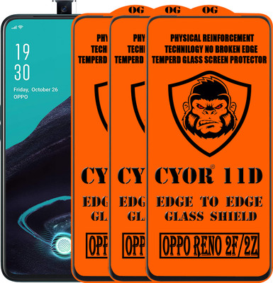CYOR Edge To Edge Tempered Glass for Oppo Reno2 F(Pack of 3)